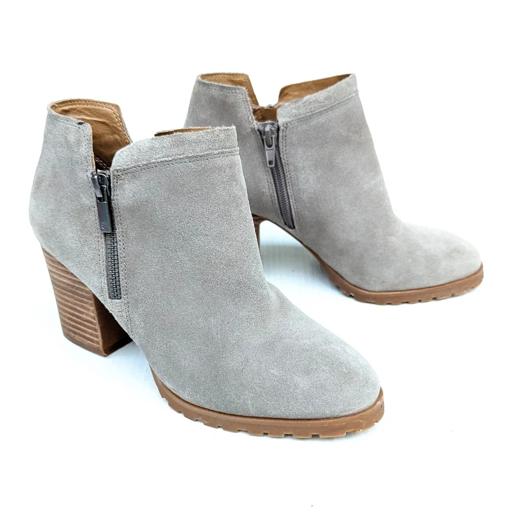 LUCKY BRAND Noryn gray suede leather heeled ankle booties